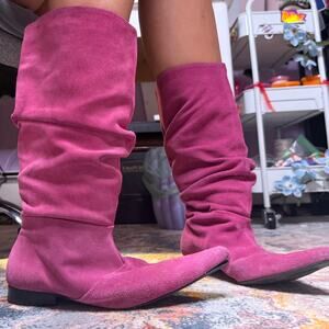 Vintage Y2K pink suede leather boots